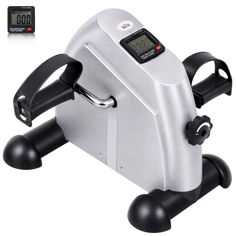 HOMCOM Mini Cyclette Portatile per Gambe e Braccia, Pedaliera per Riabilitazione con Display LCD, Argento