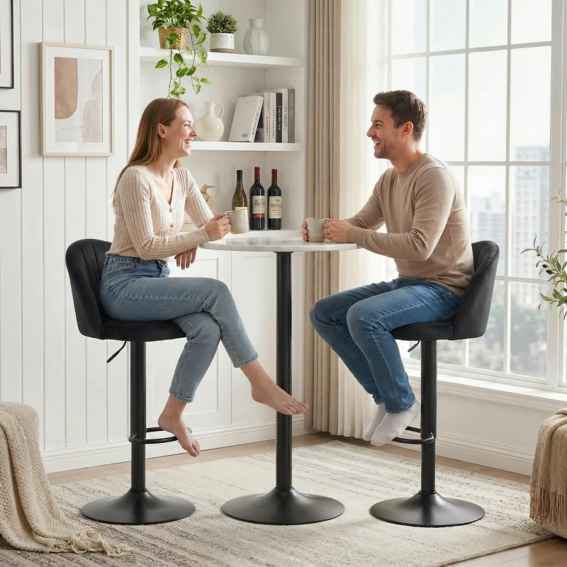 HOMCOM Barhocker 2er Set Drehbar Barstuhl mit Fußstütze, Rückenlehne, für Küche, Wohnzimmer, Esszimmer, Schwarz