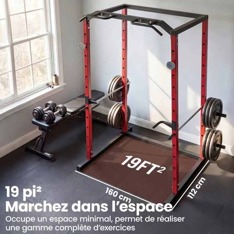 SPORTNOW Station de Musculation Multifonction Acier Charge 460 kg, Barre de Traction, Rack de Squat, Dips, 160x112x215cm, Rouge