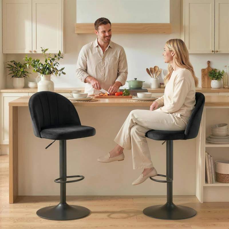 HOMCOM Barhocker 2er Set Drehbar Barstuhl mit Fußstütze, Rückenlehne, für Küche, Wohnzimmer, Esszimmer, Schwarz