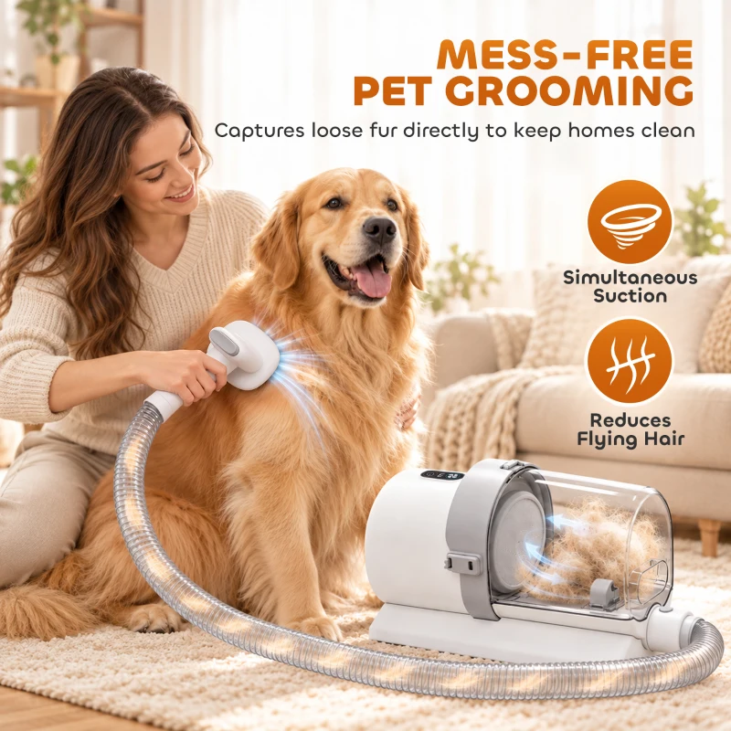PawHut Dog Grooming Kit with 10Kpa Vacuum, 2.5L Dog Vacuum Groomer & Clipper, 5 in 1 Pet Grooming Kit, Low Noise 65dB