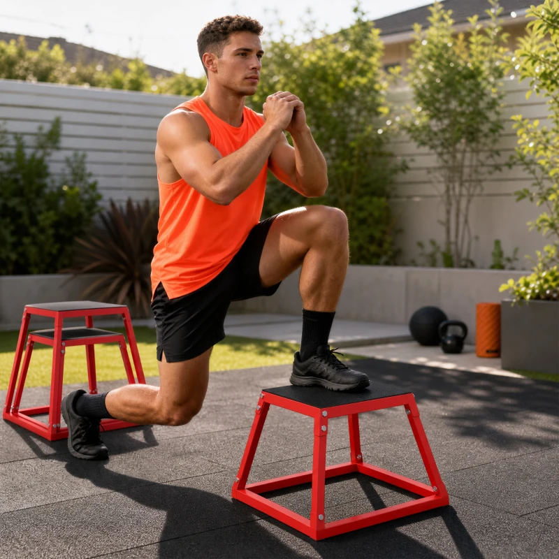 SPORTNOW Boîte Entraînement Pliométrique Trapézoïdale en Acier, 3 Plateformes de Saut Antidérapantes 30,5/45,8/61 cm, Rouge