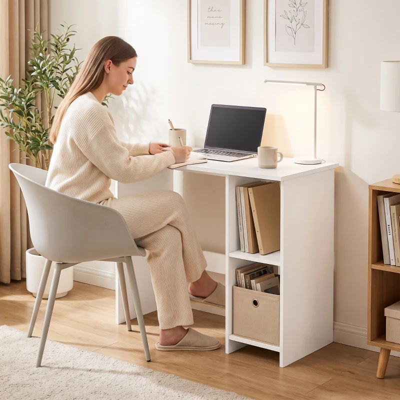 HOMCOM Scrivania per Computer con 2 Ripiani Aperti, 80 cm, Bianco