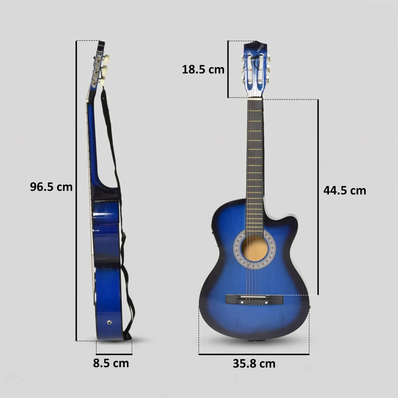 HOMCOM 38 Inch Full Size Acoustic Electric Guitar, Classical Beginner Junior Adult Guitar Gloss Finish with Carrying Case, Strap, Picks, Spare Strings - Blue