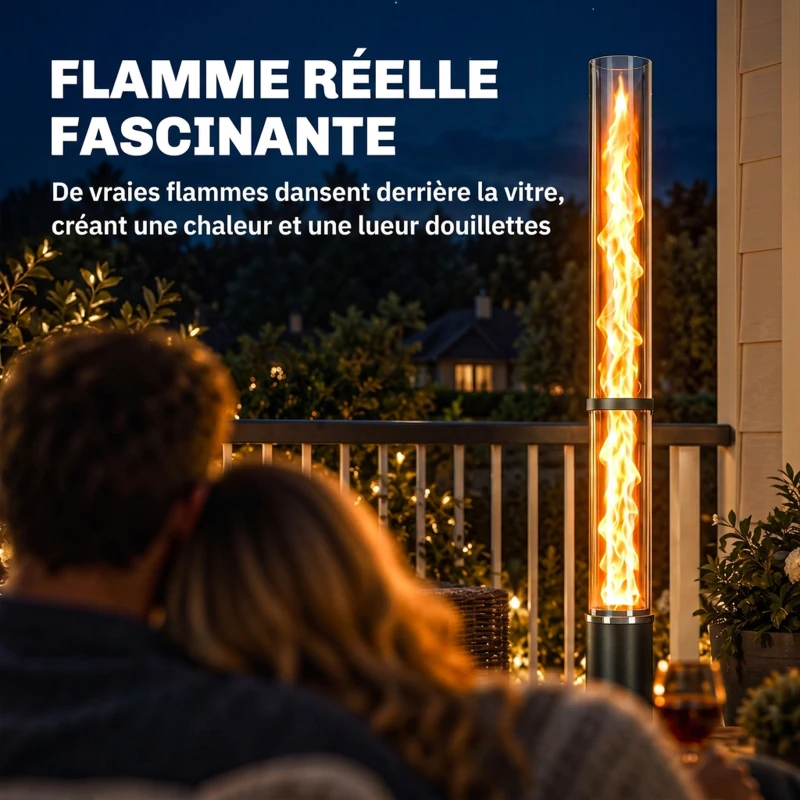 Outsunny Chauffage de Terrasse à Pellets 13000 W, Réservoir de 2,4 kg, Tube en Verre 107,5 cm, Cendrier, 53x25x141cm, Noir