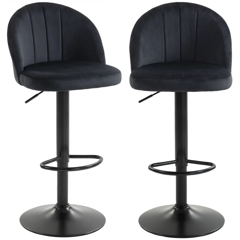 HOMCOM Barhocker 2er Set Drehbar Barstuhl mit Fußstütze, Rückenlehne, für Küche, Wohnzimmer, Esszimmer, Schwarz