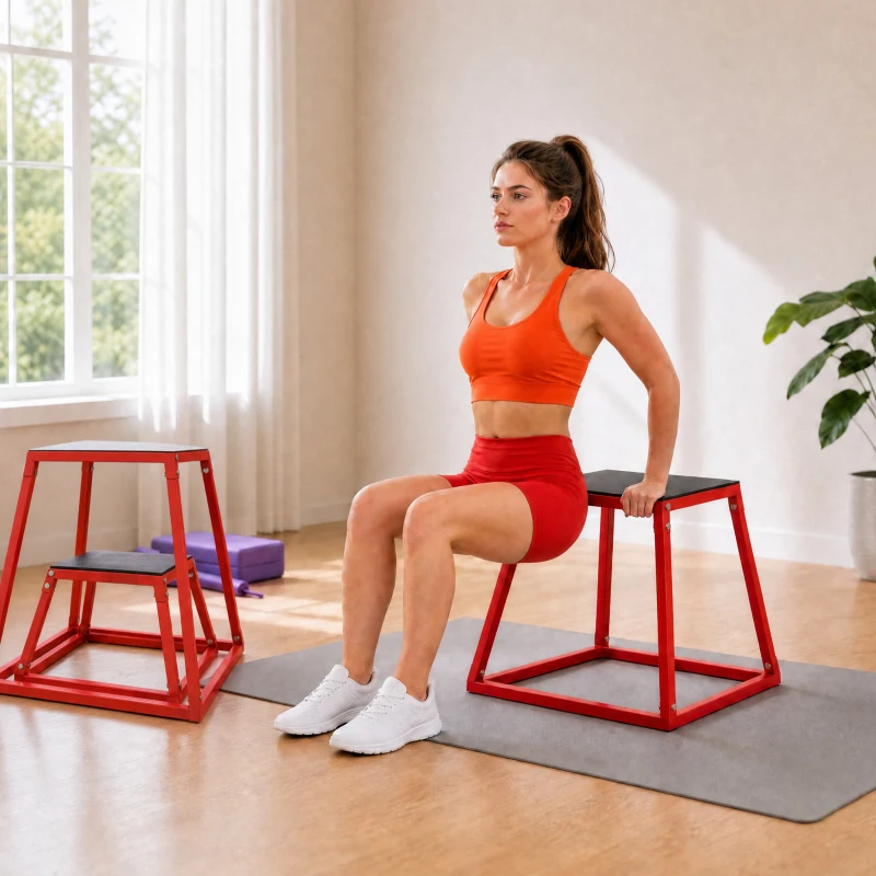 SPORTNOW Boîte Entraînement Pliométrique Trapézoïdale en Acier, 3 Plateformes de Saut Antidérapantes 30,5/45,8/61 cm, Rouge