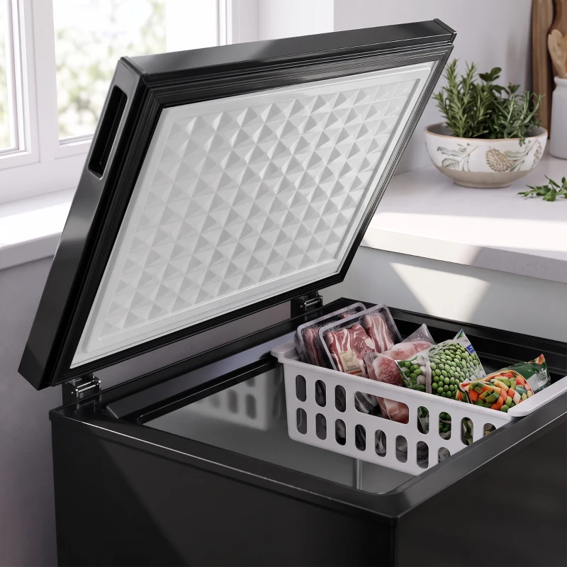 HOMCOM 91L Freestanding Chest Freezer with Removable Storage Basket, Chest Freezer with Mechanical Temperature Control, Black