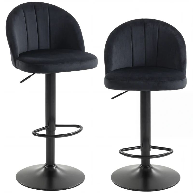 HOMCOM Barhocker 2er Set Drehbar Barstuhl mit Fußstütze, Rückenlehne, für Küche, Wohnzimmer, Esszimmer, Schwarz