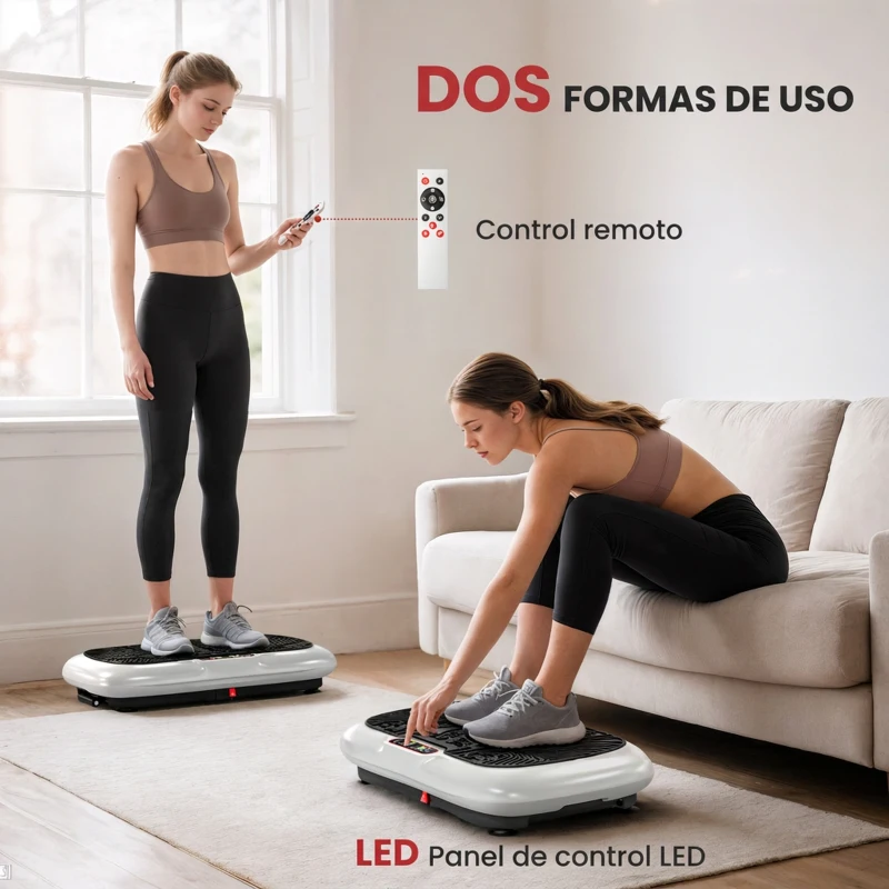 HOMCOM Plataforma Vibratoria con 99 Niveles de Velocidad Pantalla LED Control Remoto 2 Bandas para Hacer Ejercicio en Casa