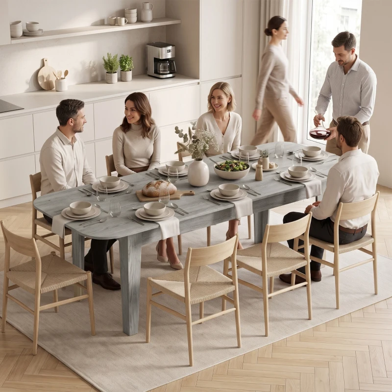 HOMCOM Extendable Oval Dining Table for 4-6, Modern Expandable Kitchen Table, Round Edges, Grey Wood Effect