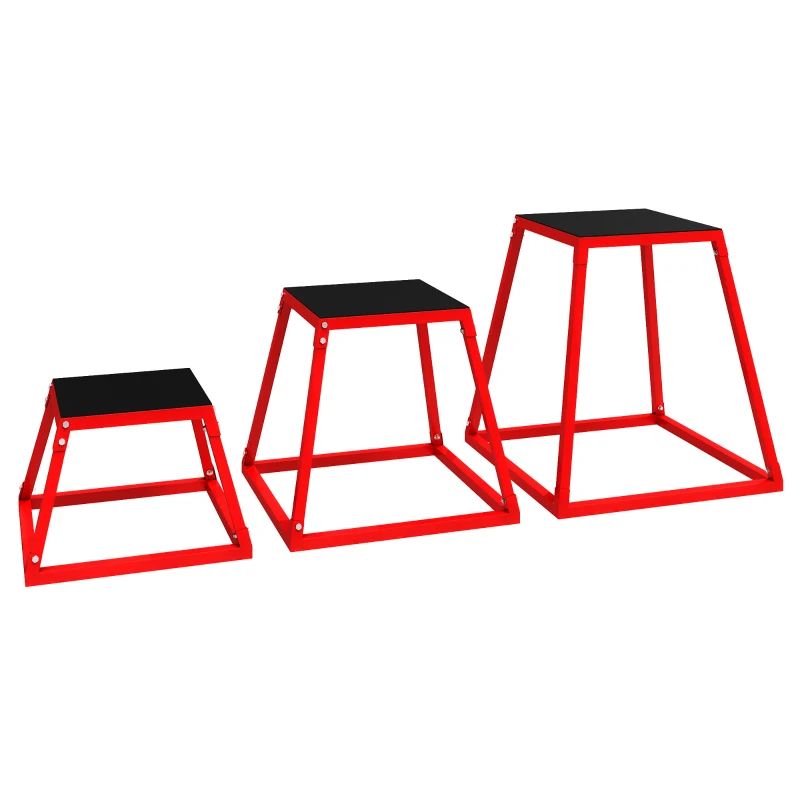 SPORTNOW Boîte Entraînement Pliométrique Trapézoïdale en Acier, 3 Plateformes de Saut Antidérapantes 30,5/45,8/61 cm, Rouge
