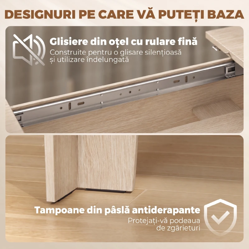 HOMCOM Masă living ovală pentru dining extensibilă, potrivită pentru 4 - 8 persoane, din PAL, 140-180 cm, stejar