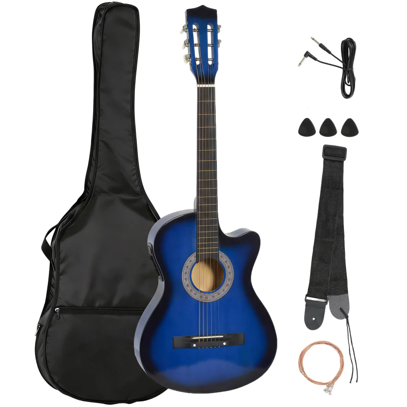 HOMCOM Pack guitare électrique kit guitare électrique avec sac, sangle, corde, médiators, câble, 96,5x35,8x8,5cm, bleu et noir