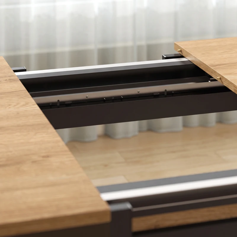 HOMCOM Uitschuifbare Eettafel 130-160 cm, Keukentafel met Afgeronde Hoeken, Eiken