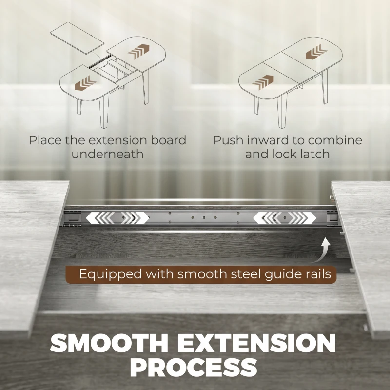 HOMCOM Extendable Oval Dining Table for 4-6, Modern Expandable Kitchen Table, Round Edges, Grey Wood Effect
