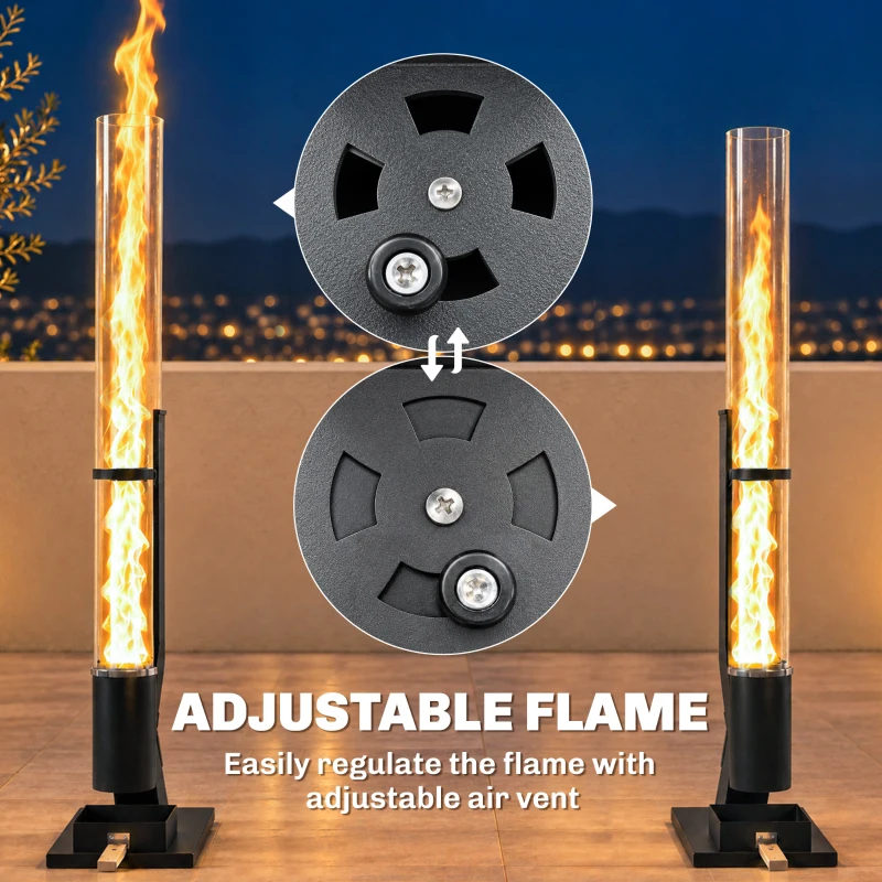 Outsunny Chauffage de Terrasse à Pellets 13000 W, Réservoir de 2,4 kg, Tube en Verre 107,5 cm, Cendrier, 53x25x141cm, Noir