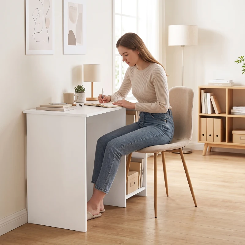 HOMCOM Scrivania per Computer con 2 Ripiani Aperti, 80 cm, Bianco