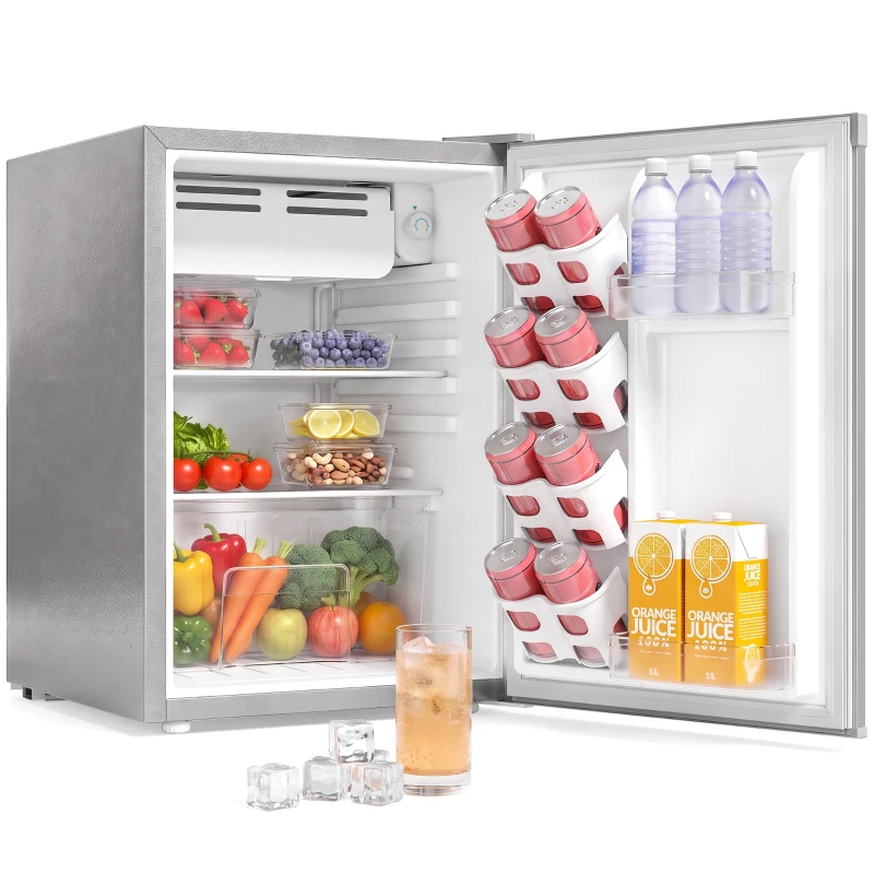 HOMCOM 73 L Mini Fridge with Chiller Box, Single Door Compact Refrigerator, Adjustable Thermostat, Reversible Door, Grey