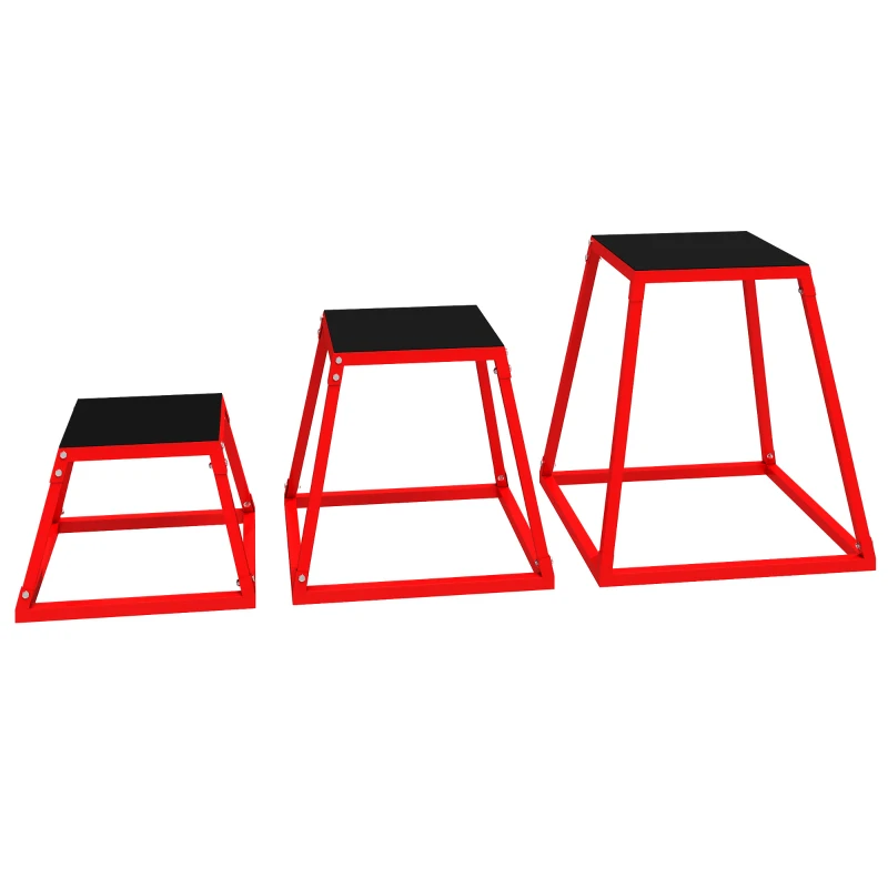 SPORTNOW Boîte Entraînement Pliométrique Trapézoïdale en Acier, 3 Plateformes de Saut Antidérapantes 30,5/45,8/61 cm, Rouge