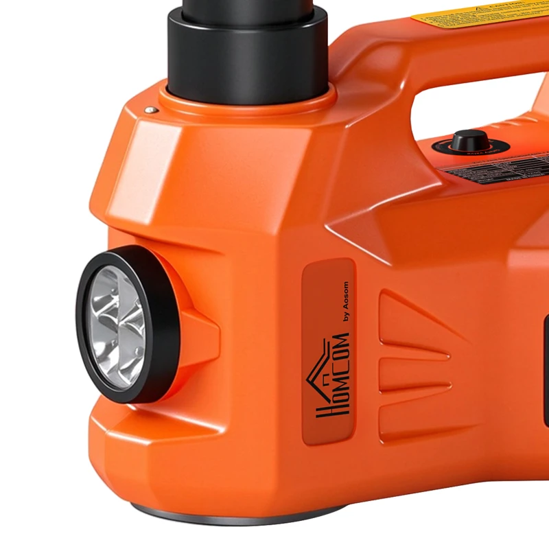HOMCOM Cric Hydraulique Électrique 5T, 12V, 143-450 mm, Lumière LED, Pompe Gonflable, Allume-Cigare, 34,3x25,5x17,3cm, Orange