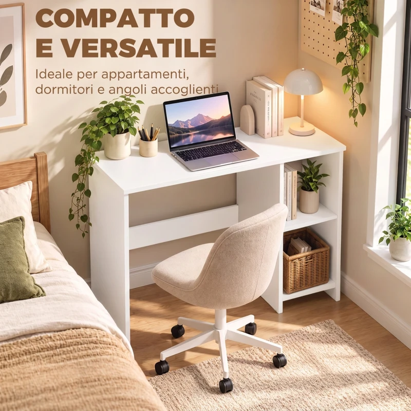 HOMCOM Scrivania per Computer con 2 Ripiani Aperti, 80 cm, Bianco