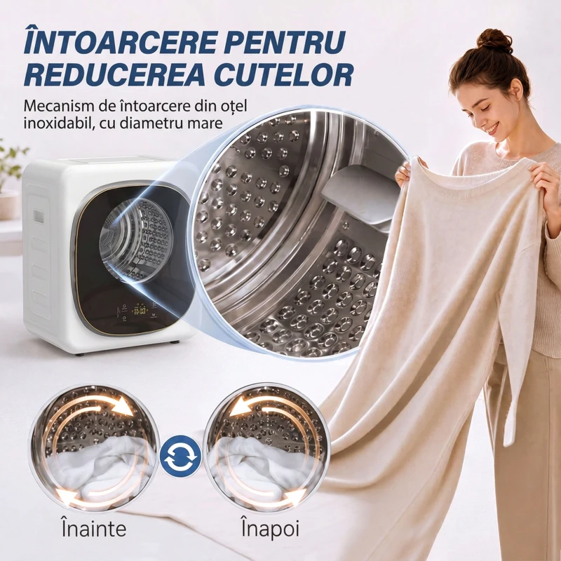 HOMCOM Mini Uscător de Rufe Portabil 2.5 kg, 5 Programe, 800W, Până la 60℃, Timer, Tambur Oțel Inoxidabil, Casă, Alb