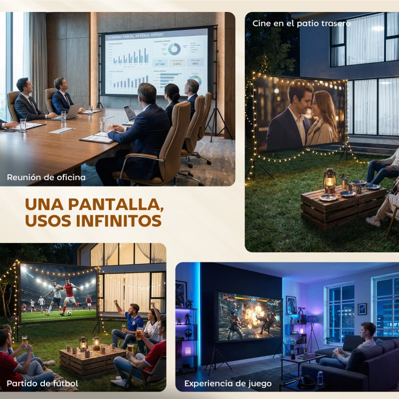 HOMCOM Pantalla de Proyección Manual 100 Pulgadas Formato 16:9 HD 4K/8K de Doble Cara con Soporte Interior y Exterior Blanco