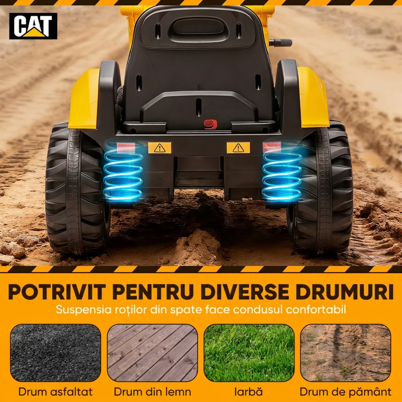 AIYAPLAY Buldozer Electric pentru Copii 3-6 Ani Marca Oficială Caterpillar 12V cu Telecomandă, Galben