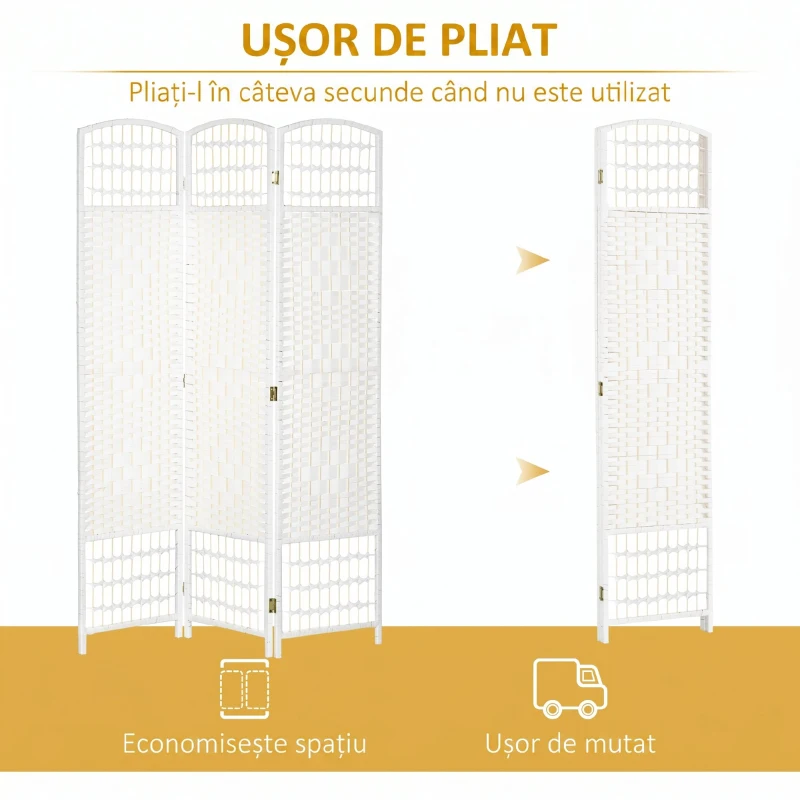 HOMCOM Paravan cu 4 Panouri Pliabil pentru Interior 160x170cm, Alb