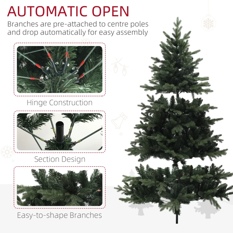 HOMCOM Kunstkerstboom 180 cm in sparrenlook met 1696 takpunten en inklapbare stalen voet, groen