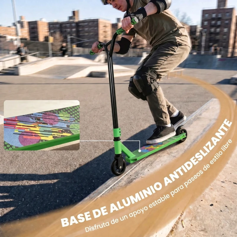 SPORTNOW Scooter Acrobático para Trucos con Plataforma de Aluminio Rodamientos ABEC-7 Ruedas 100 mm Manillar 360° Verde