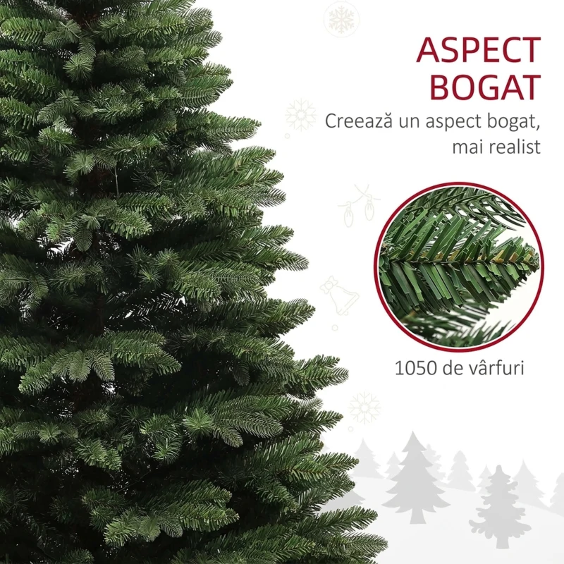 HOMCOM Brad de Crăciun din Plastic cu 1050 de Ramuri și Bază Pliabilă din Oțel, Ø120x180 cm, Verde