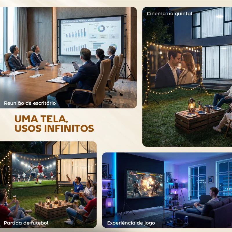 HOMCOM Ecrã de Projeção 100 Polegadas Formato 16:9 HD 4K/8K Frente e Verso com Suporte para Interior e Exterior Branco