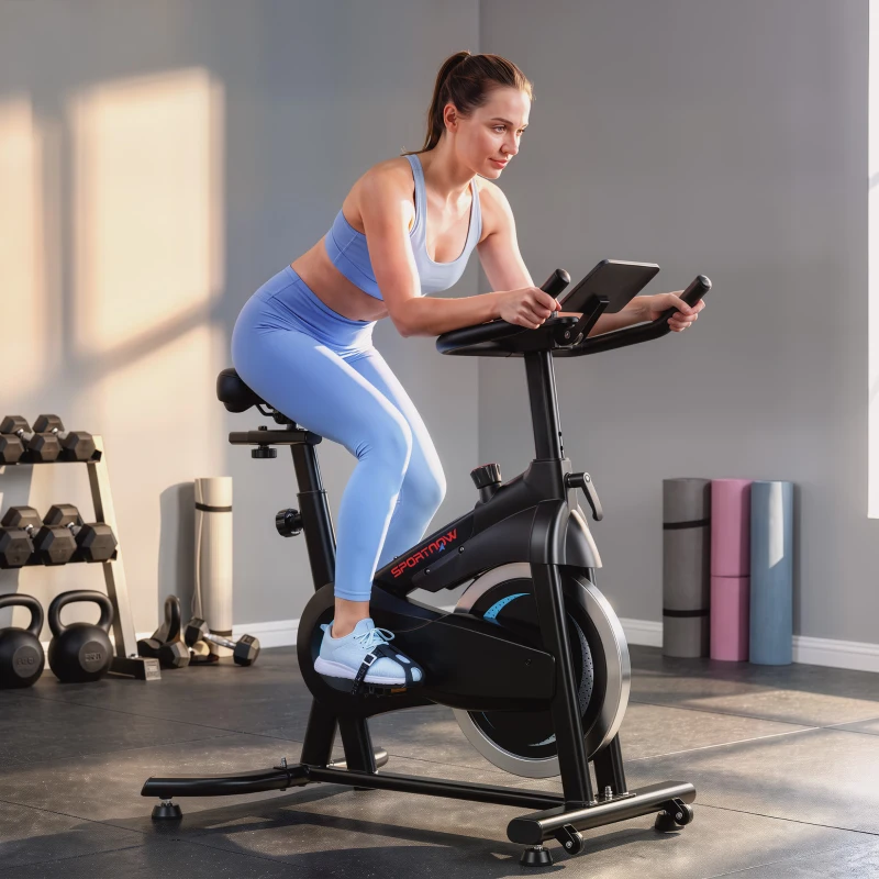 SPORTNOW Vernetzter Heimtrainer Stufenloser Magnetwiderstand Indoor-Bike Schwungmasse 6 kg