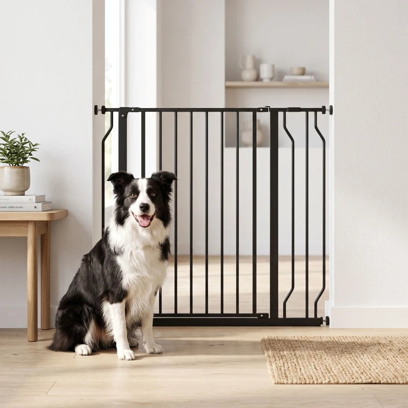 PawHut Hunde-Absperrgitter, Klemmmontage, verstellbare Länge, Stahl/ABS, 75-95 x 76cm, Schwarz