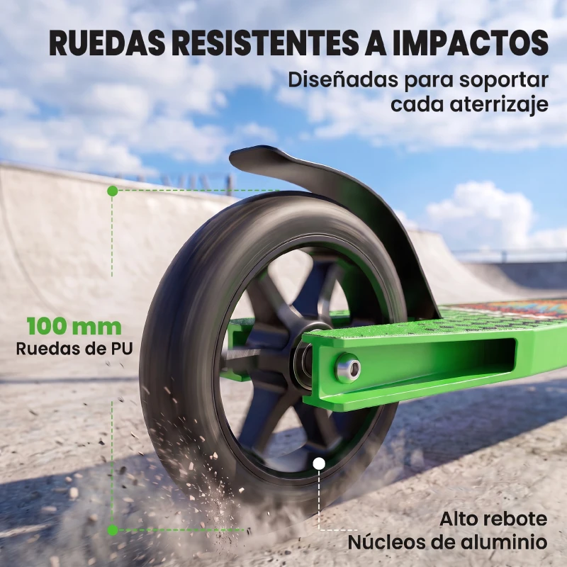 SPORTNOW Scooter Acrobático para Trucos con Plataforma de Aluminio Rodamientos ABEC-7 Ruedas 100 mm Manillar 360° Verde