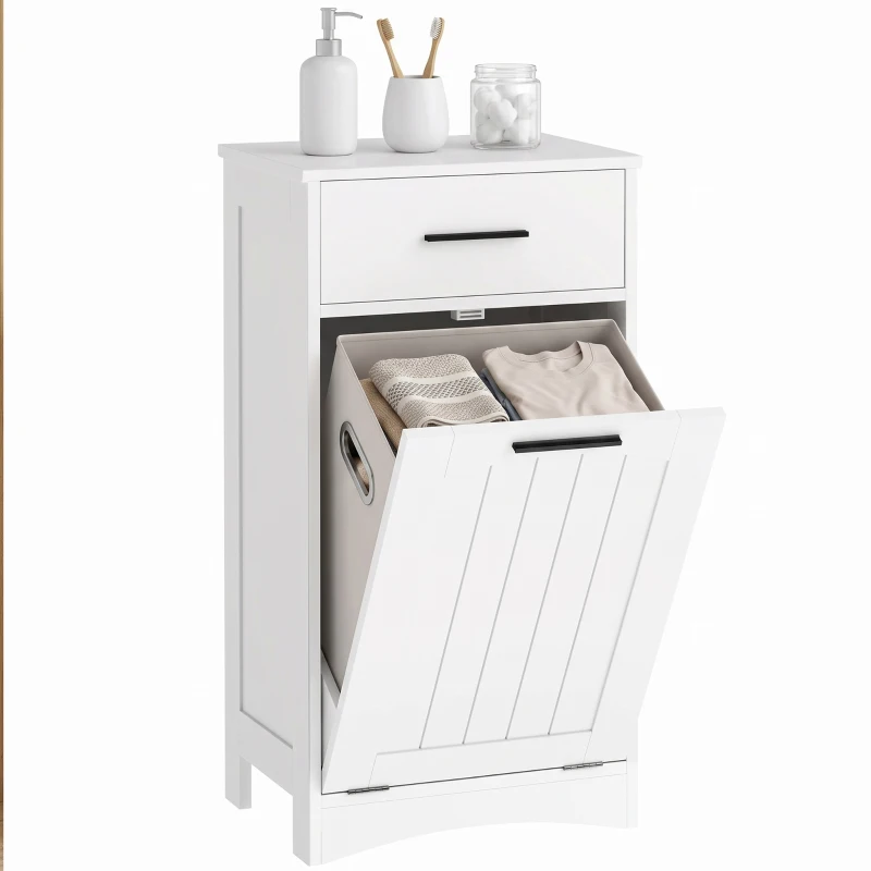 HOMCOM Meuble à Linge avec Tiroir et Compartiment à Rabat, pour Buanderie et Salle de Bain, 42x30x82 cm, Blanc