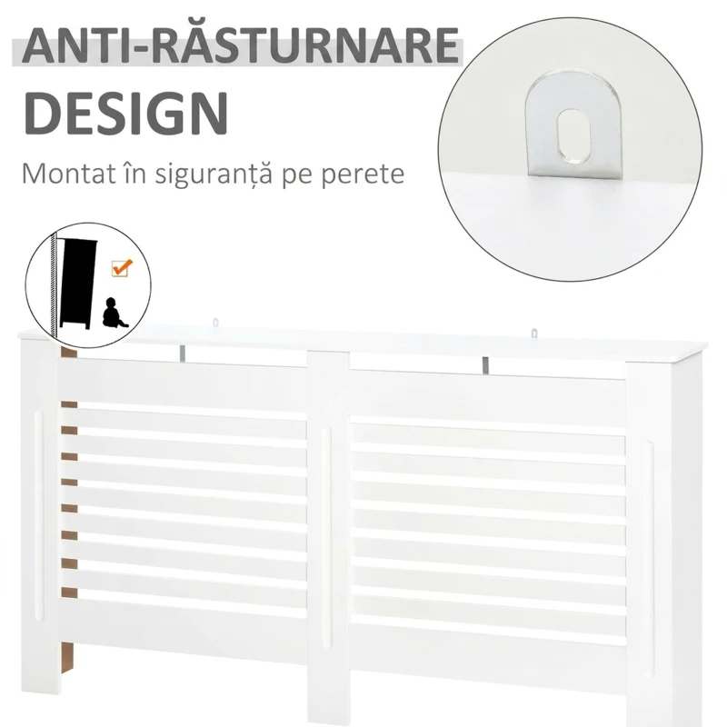 HOMCOM Masca pentru calorifer cu lamele și raft pentru depozitare, din lemn, 172x19x81 cm, Alb