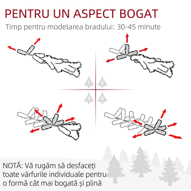HOMCOM Brad de Crăciun înzăpezit cu 850 de ramuri și design pe secțiuni, din plastic și oțel, Ø110x180 cm, verde