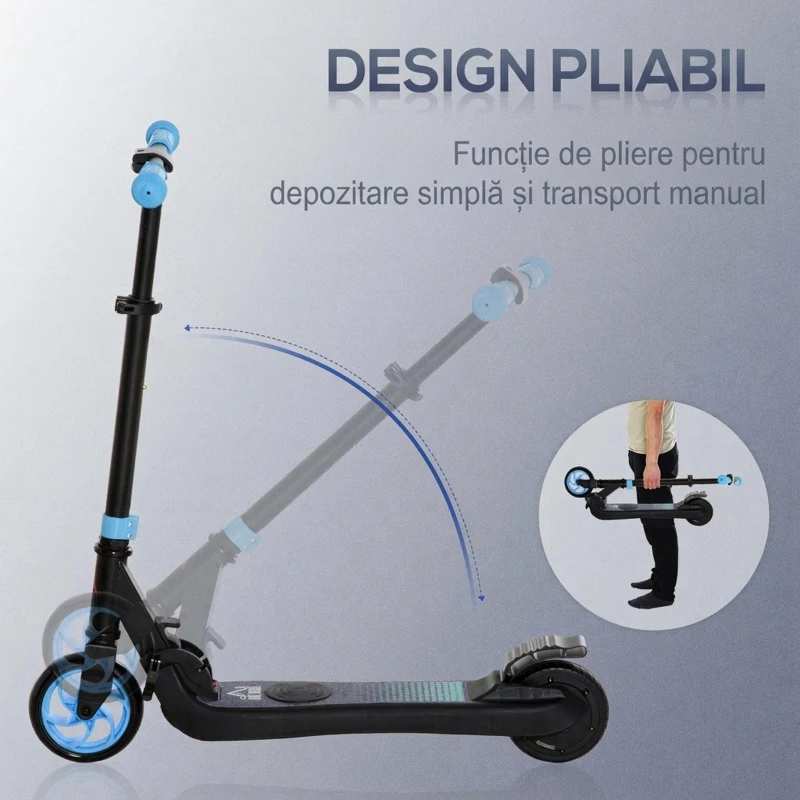 HOMCOM Trotinetă Electrică Pliabilă pentru Copii 6+ Ani cu Înălțime Reglabilă, 71x36.5x75-80 cm, Negru și Albastru