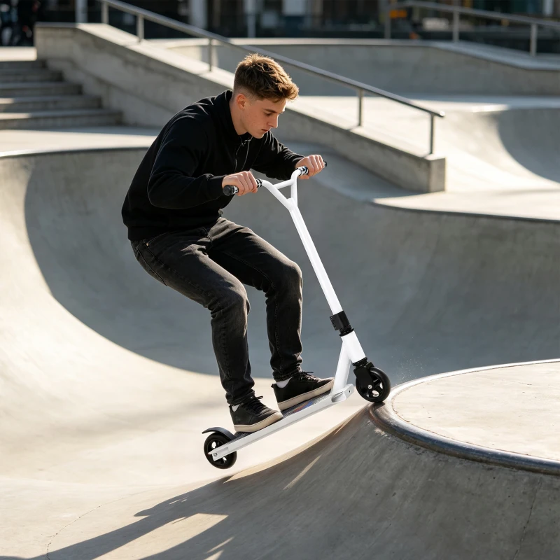 SPORTNOW Scooter Acrobático para Trucos con Plataforma de Aluminio Rodamientos ABEC-7 Ruedas 100 mm Manillar 360° Blanco