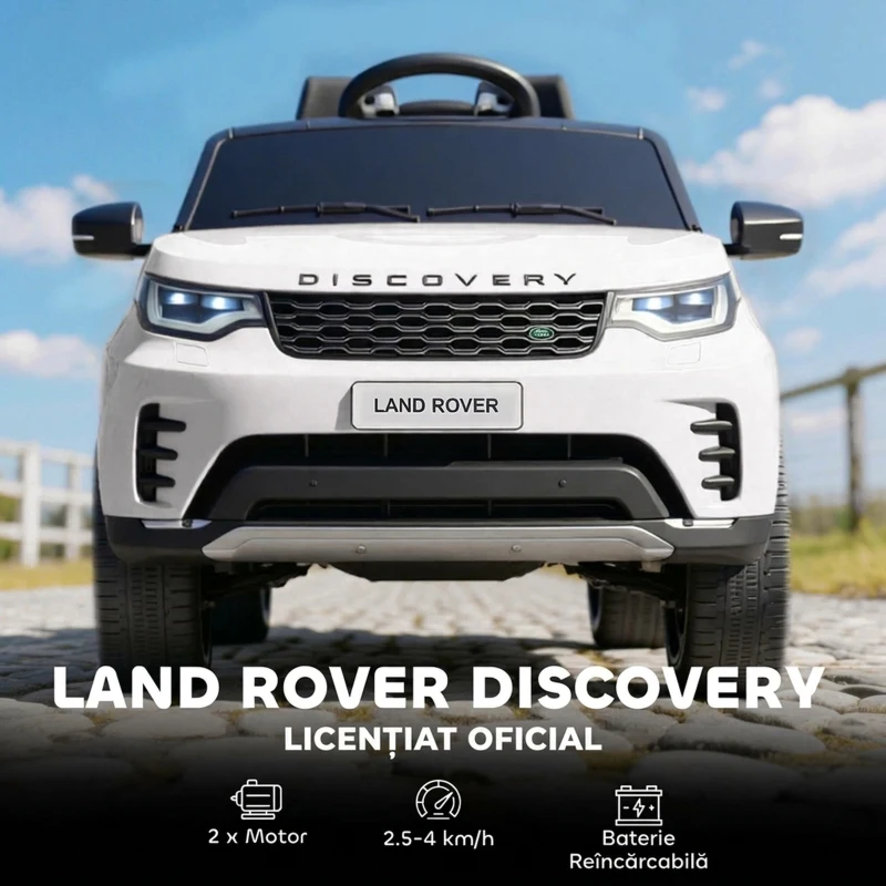 AIYAPLAY Mașină Electrică pentru Copii cu Licență Land Rover, Faruri LED, Claxon și Telecomandă, 105x68.5x58 cm, Albă