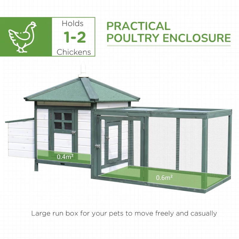 PawHut Chicken Coop, Small Animal Pet cage w/ Nesting Box, Wooden Outdoor Run, Green
