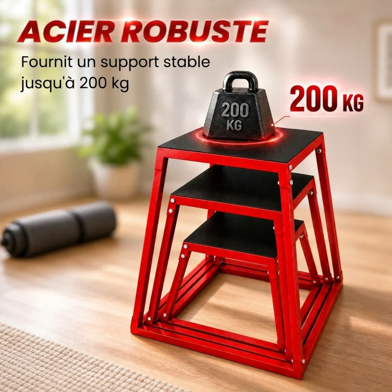 SPORTNOW Boîte Entraînement Pliométrique Trapézoïdale en Acier, 3 Plateformes de Saut Antidérapantes 30,5/45,8/61 cm, Rouge