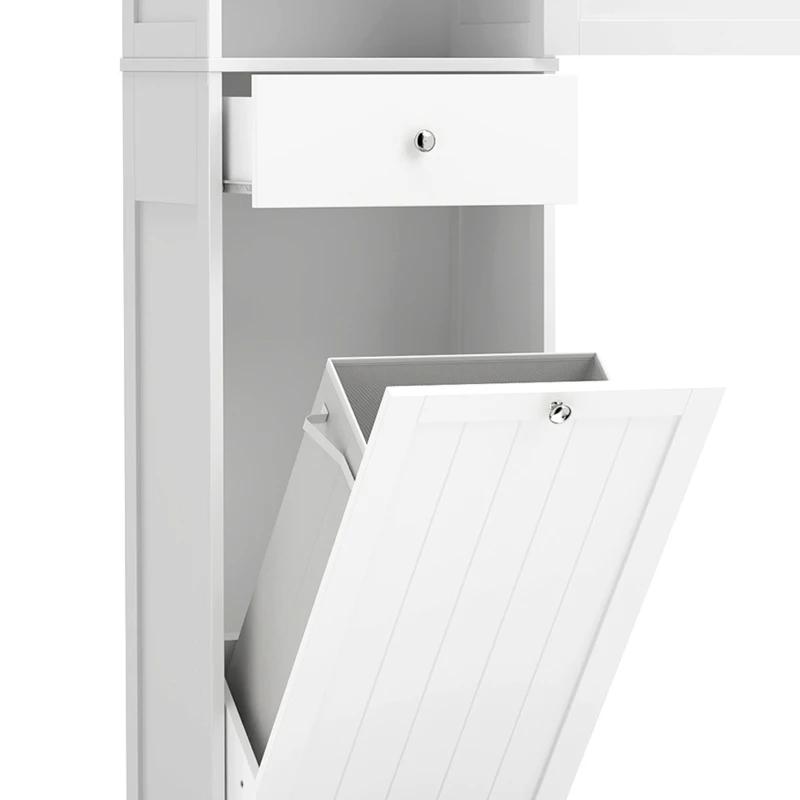 HOMCOM Smalle badkamerkast met kantelbaar wasvak, 180 cm, wit