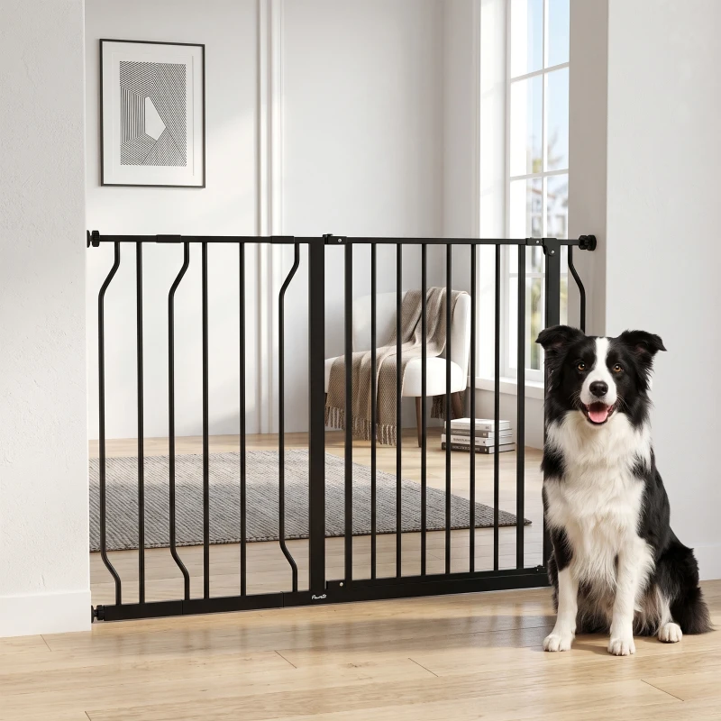 PawHut Wide Dog Safety Gate, with Door Pressure, for Doorways, Hallways, Staircases - Black
