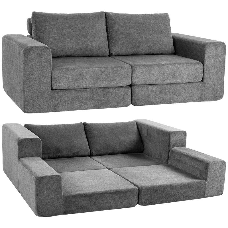HOMCOM Canapea extensibilă 4-în-1 cu funcție de dormit, extensibilă, canapea pliabilă, 2 locuri, Gri