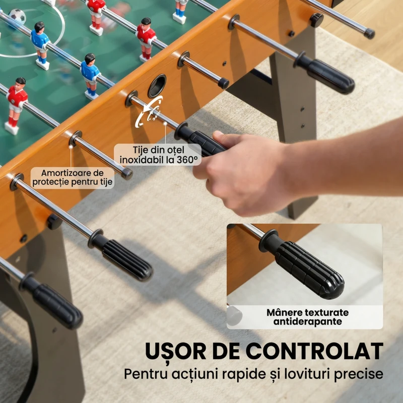 SPORTNOW Masă de fotbal pliabilă cu mânere antiderapante, 2 mingi și scor manual, maro