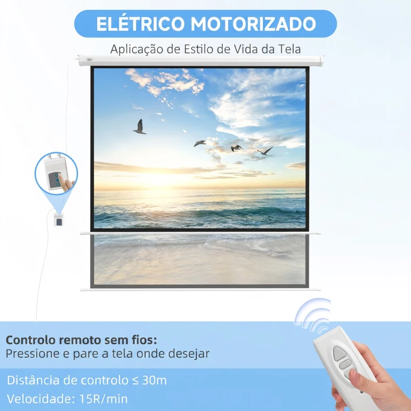 HOMCOM Ecrã de Projeção Elétrico 96 Polegadas com Comando à Distância Formato 1:1 para Interior e Exterior Branco